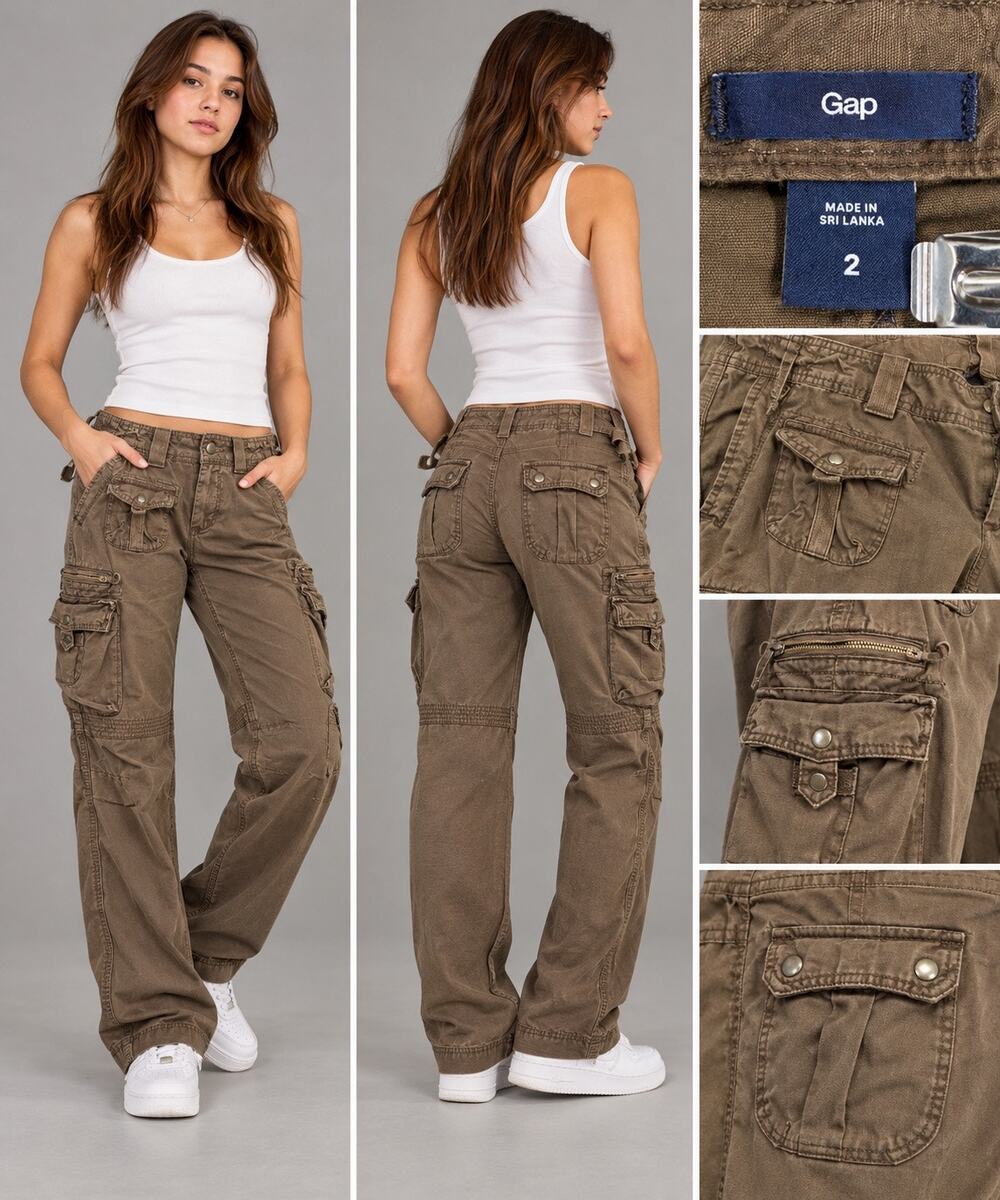 Gap Womens Cargo Pants Size 2 Brown Y2K Utility Multi Pocket Straight Leg